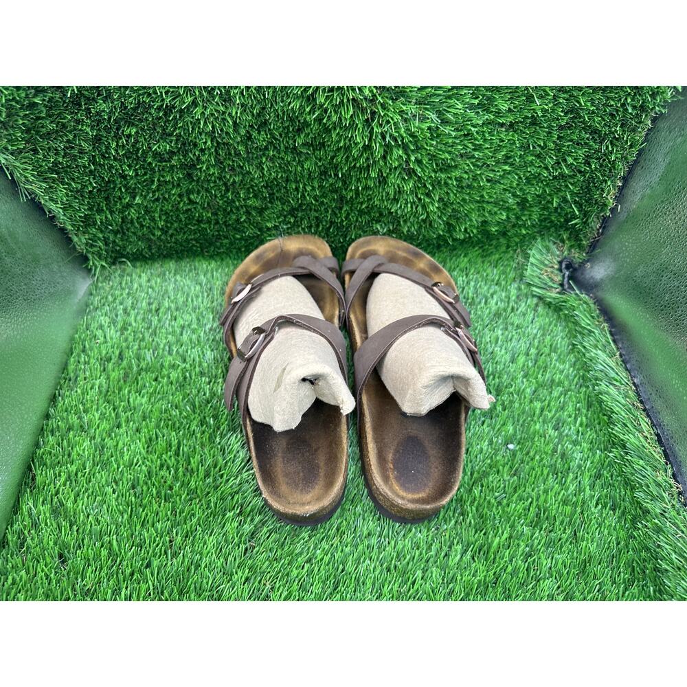 Birkenstock Mayari Birko-Flor Slide Sandal Unisex M7/W9 Brown Leather Dual Strap - Picture 8 of 15